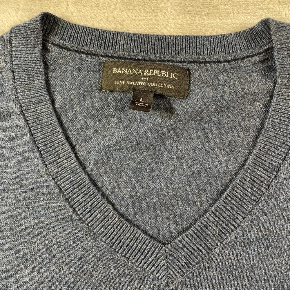 Banana Republic Luxe Sweater Mens Large Blue V Neck‎ Office Preppy Casual Luxury